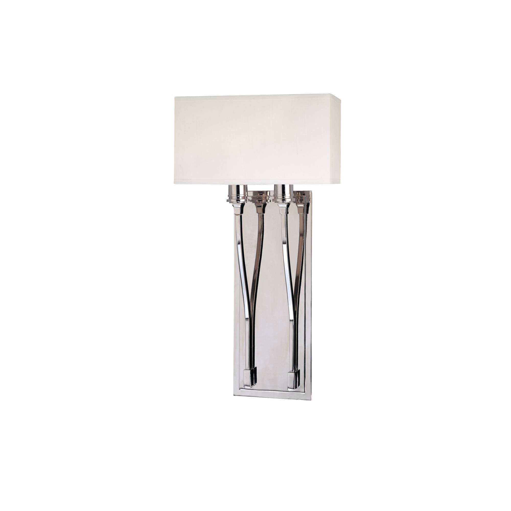 Shown in Polished Nickel finish and Off White Faux Silk shade